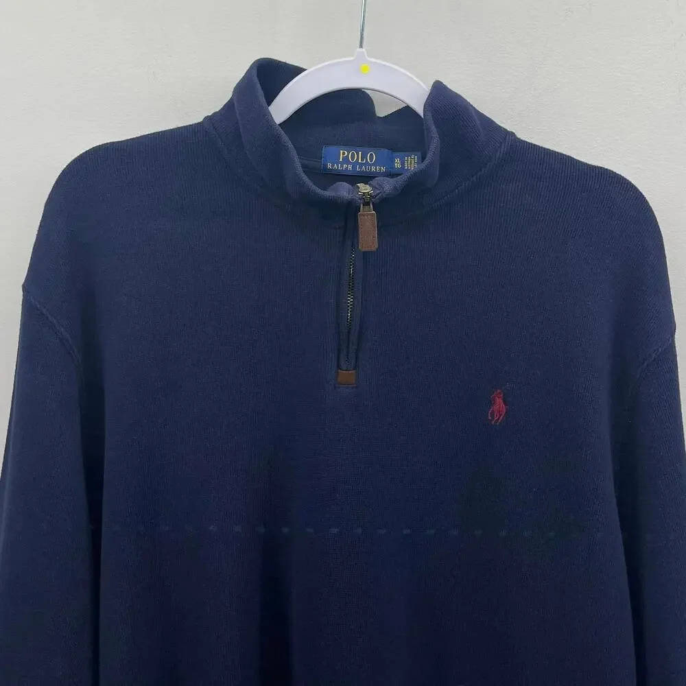 Polo Ralph Lauren 1/4 Zip Pullover Sweater XL Navy Blue Red Pony Preppy Nautical